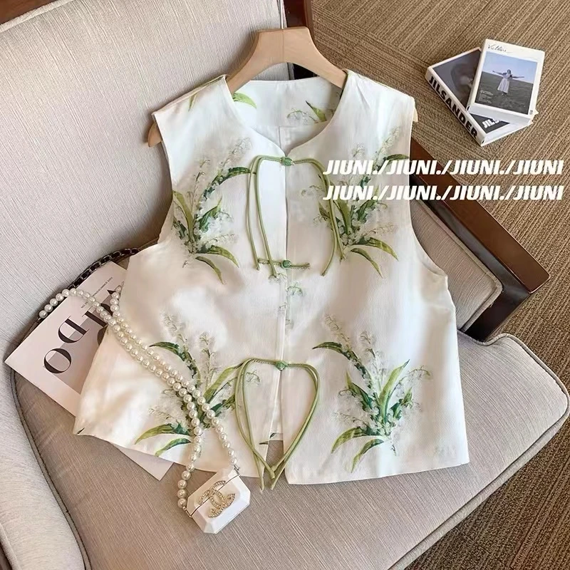 新中式国风女装流苏盘扣绿色马甲2024早春款复古禅意百搭唐装马夹