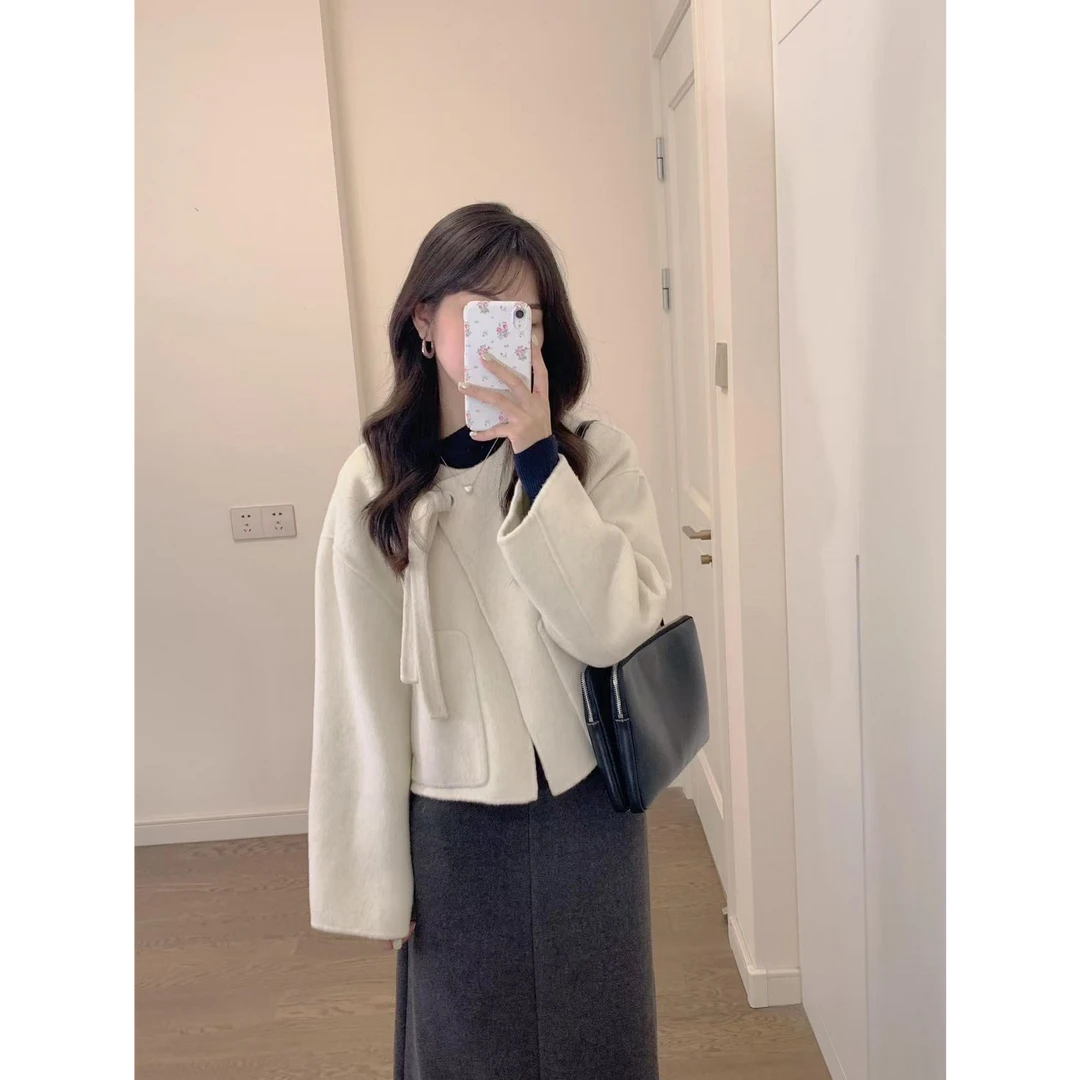 秋冬装搭配一整套韩系高级感短款小香风毛呢外套女半身裙两件套装