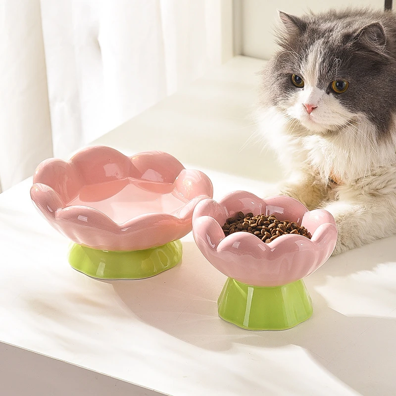 大容量高颜值陶瓷猫碗宠物碗新款郁金香高脚碗水碗吃饭碗饮水碗