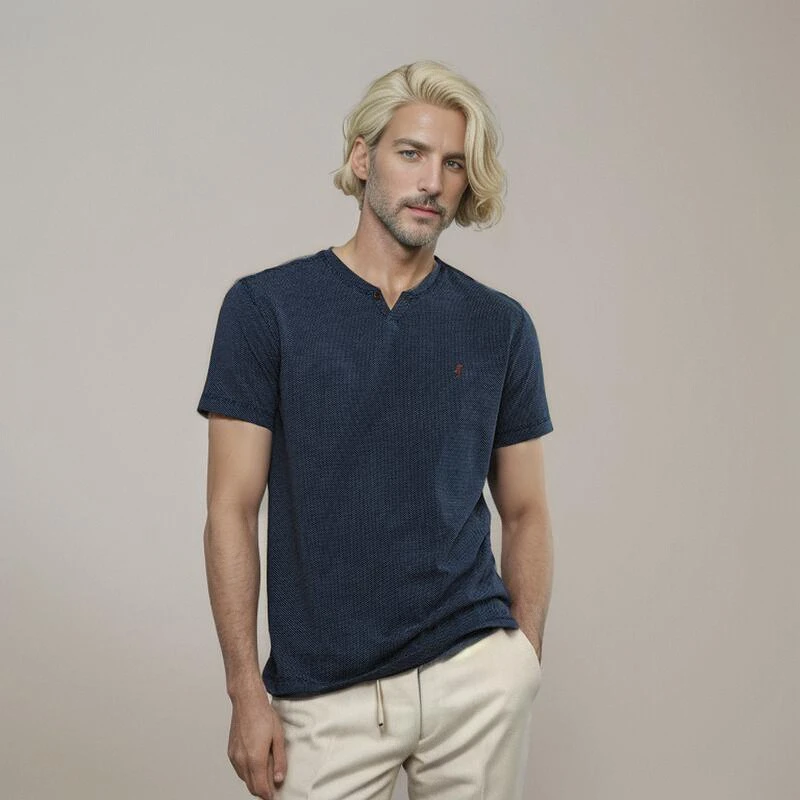 MCS合身版短袖T恤纯棉亨利领纯色男士休闲半袖夏季新款CS21KT363M