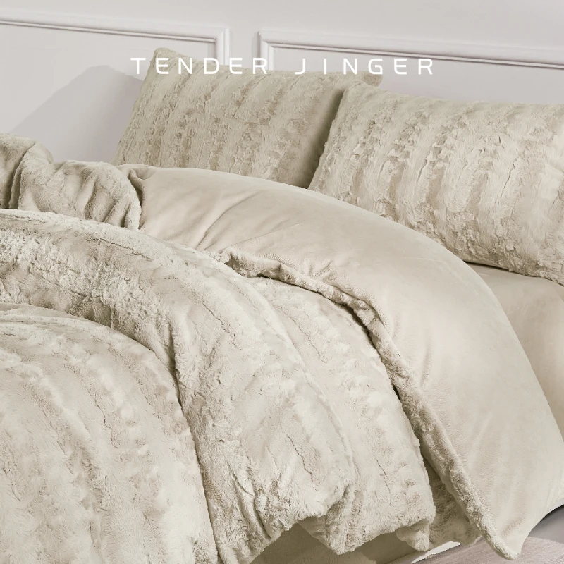 秋冬加厚出口原单刷花工艺保暖绒四件套莫兰迪色系