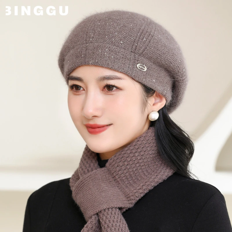 中老年人帽子女秋冬妈妈贝雷帽新款老人奶奶洋气加厚保暖针织帽