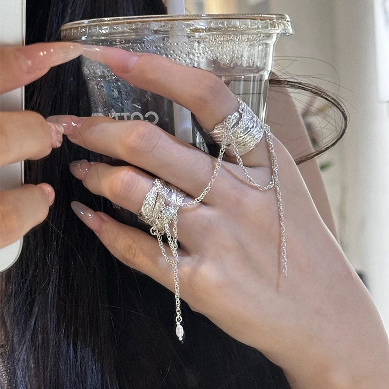 东黑三白 925银戒指 风痕s93纯银原创设计感肌理小众开口女戒礼物