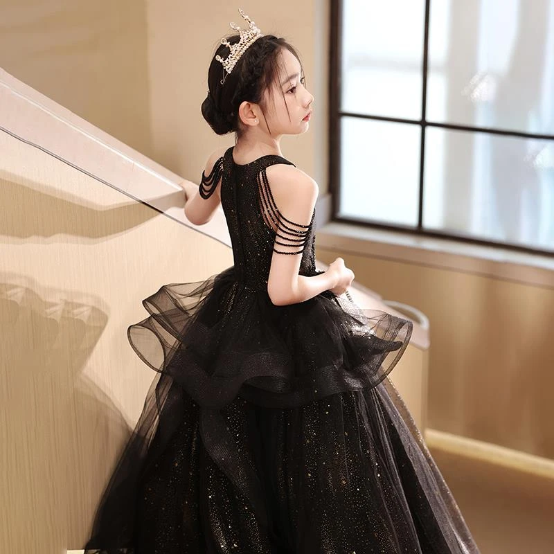 FAVMARTHA女童晚礼服小众轻奢高端黑色公主裙儿童礼服主持人钢琴