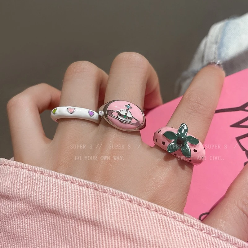 合金树脂戒指 粉系少女~闺蜜土星开口戒指2025指环情侣小众对戒