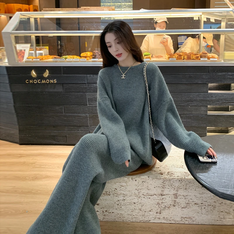 冬季炸街一整套女装宽松显瘦网红针织毛衣慵懒风时尚两件套装洋气