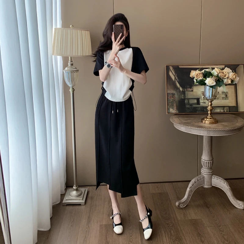 高档女士休闲时尚套装裙夏季显瘦气质高级感运动风半身裙子两件套