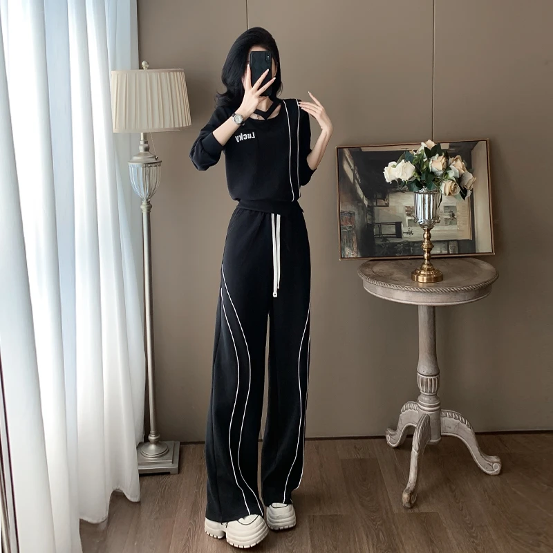 休闲时尚套装女春秋显瘦时髦洋气减龄运动卫衣阔腿长裤两件套
