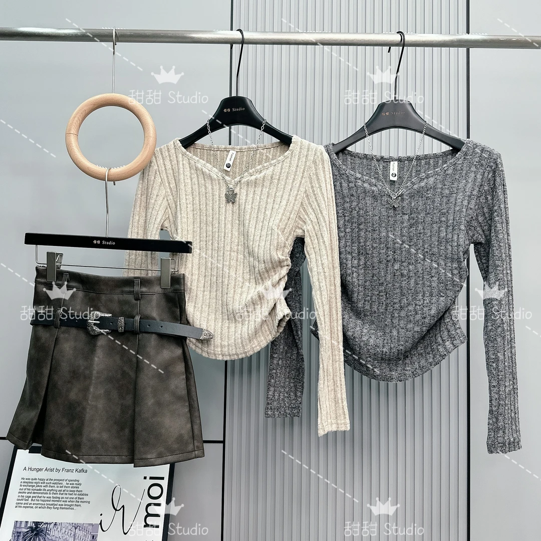 【海鸥领法兰绒长袖】2024秋季磨毛打底衫显瘦百搭设计感上衣