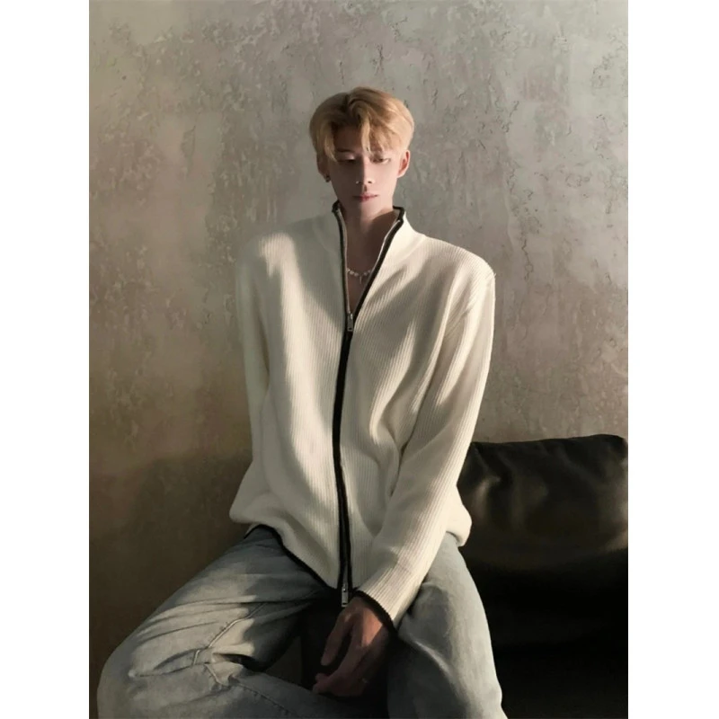 cleanfit拉链开衫毛衣男秋冬日系复古潮牌高级感立领针织衫外套