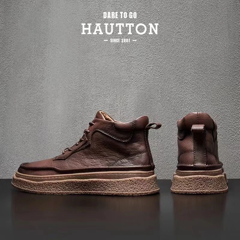 HAUT TON/皓顿休闲男皮鞋男士秋冬鞋时尚百搭厚底皮鞋9313XB489