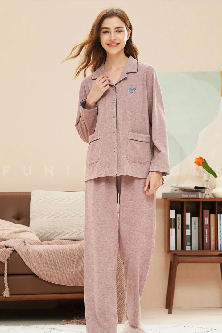 女士居家长袖保暖亲肤精致时尚家居服情侣款睡衣女套装舒适柔软