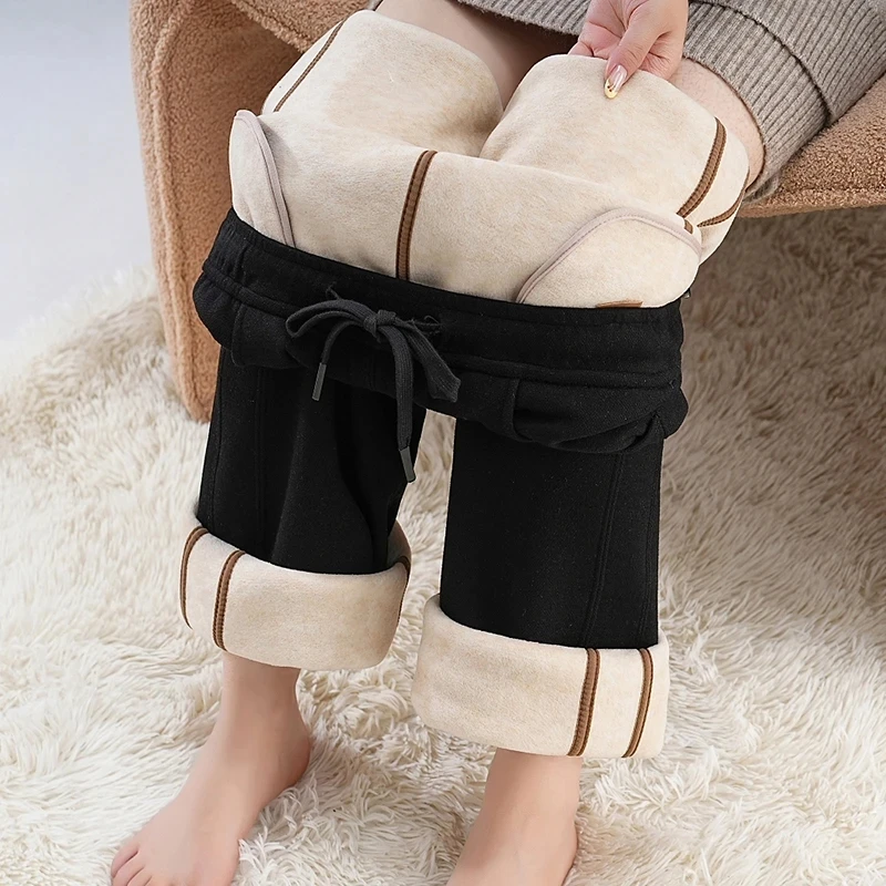 五只白鹅羊毛蚕丝裤垂感直筒窄版阔腿裤女士冬季加绒加厚裤子6233