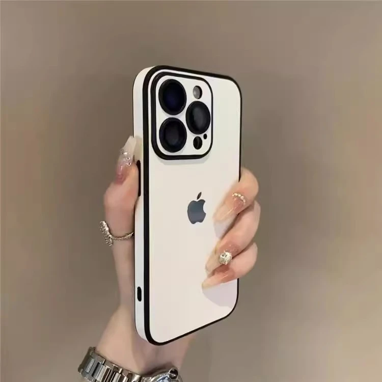 简约白色皮质带镜头膜适用iPhone16Promax苹果15手机壳14硬13/12