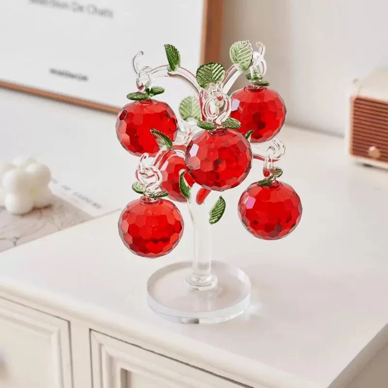 6挂水晶玻璃工艺品红苹果树摆件礼品平安果装饰品水晶树花瓶装饰