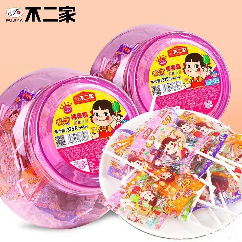 不二家棒棒糖桶装缤纷水果味牛奶味万圣节零食礼物创意糖果