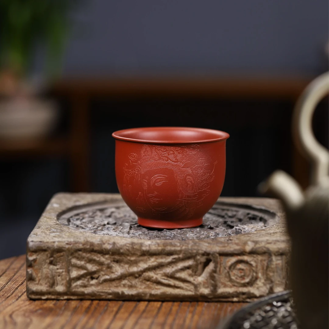 婳亭原创 | 朱泥大红袍 文殊 纯手工 主人杯 130CC 宜兴原矿紫砂