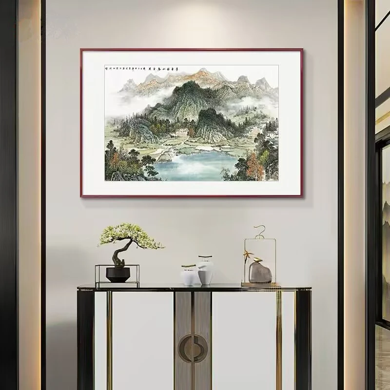 聚宝盆新中式小幅实木西墙客厅餐厅走廊墙壁挂画用品客厅装饰玄关