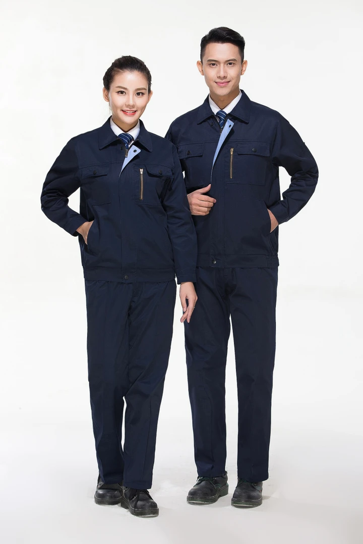 防静电拉链款工装 胸口拉链领口撞色