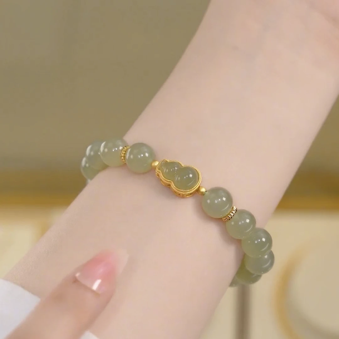 合金玻璃手链 福禄金镶平安葫芦手串气质优雅复古优雅礼物饰品