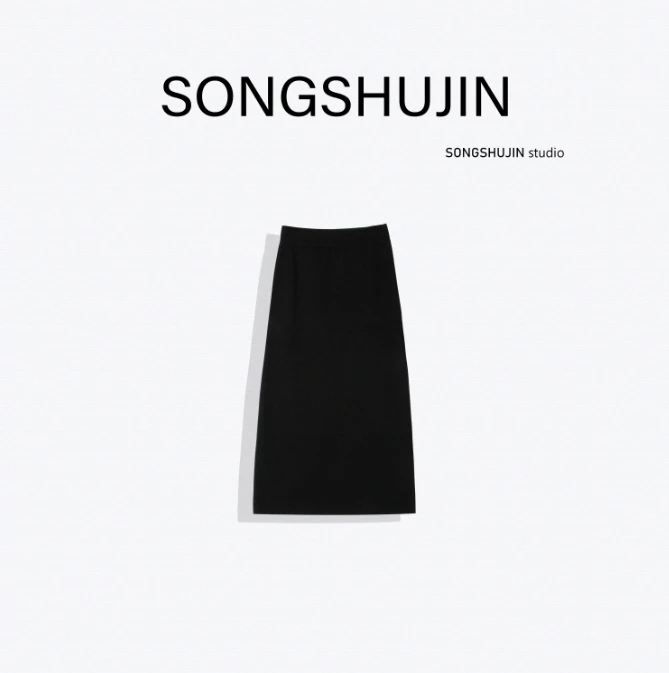 730251【冬日晴空】纯色气质直筒针织半身裙A1