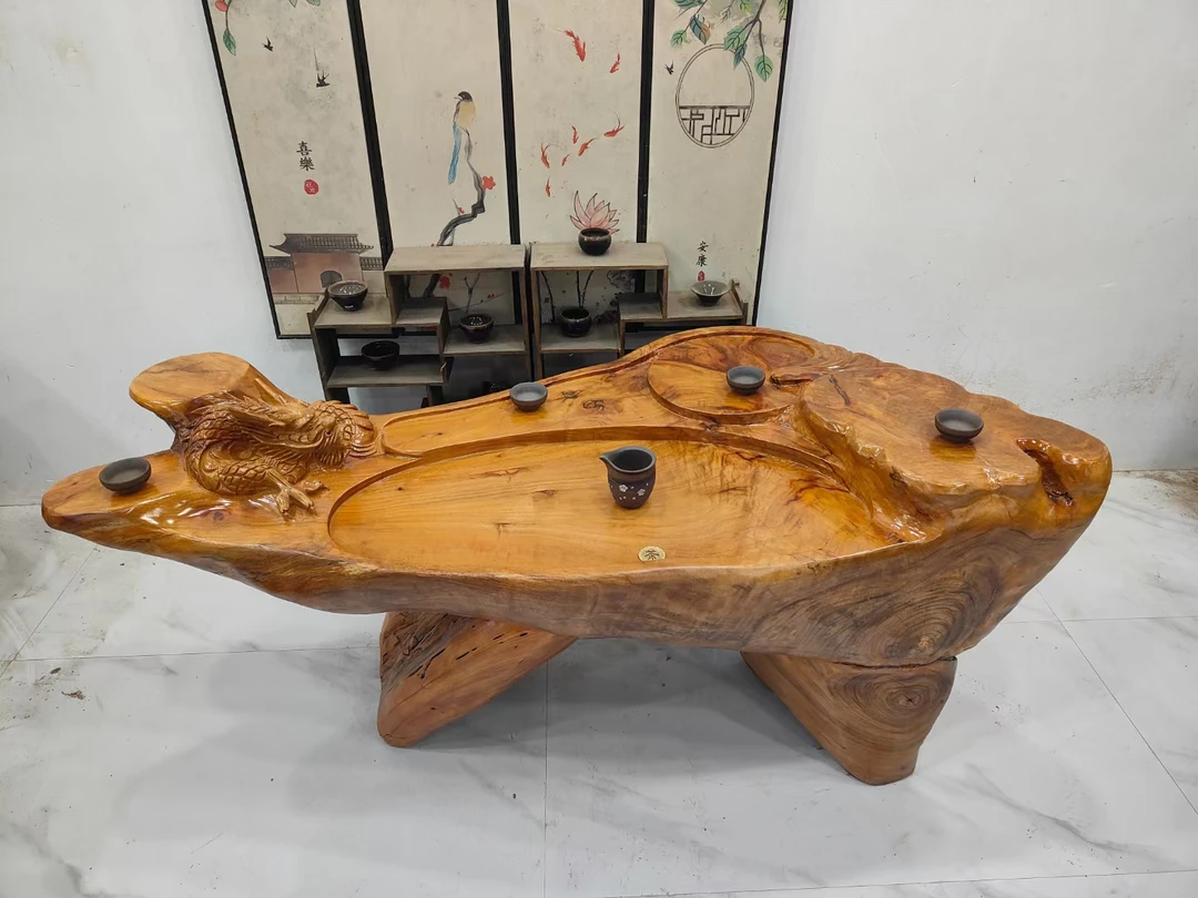 D2716香樟木根雕茶台，阳台家用茶几，富贵金龙163-70-70厘米