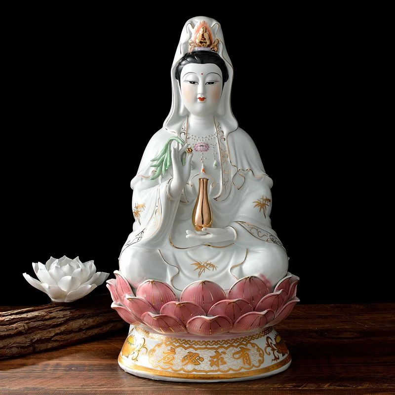 振阳陶瓷家用观音南海观音坐莲居家陶瓷摆件观音菩萨佛像