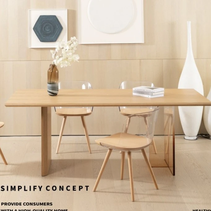 北欧实木轻奢极简长方形西餐桌设计师亚克力悬浮桌子餐厅家用客厅