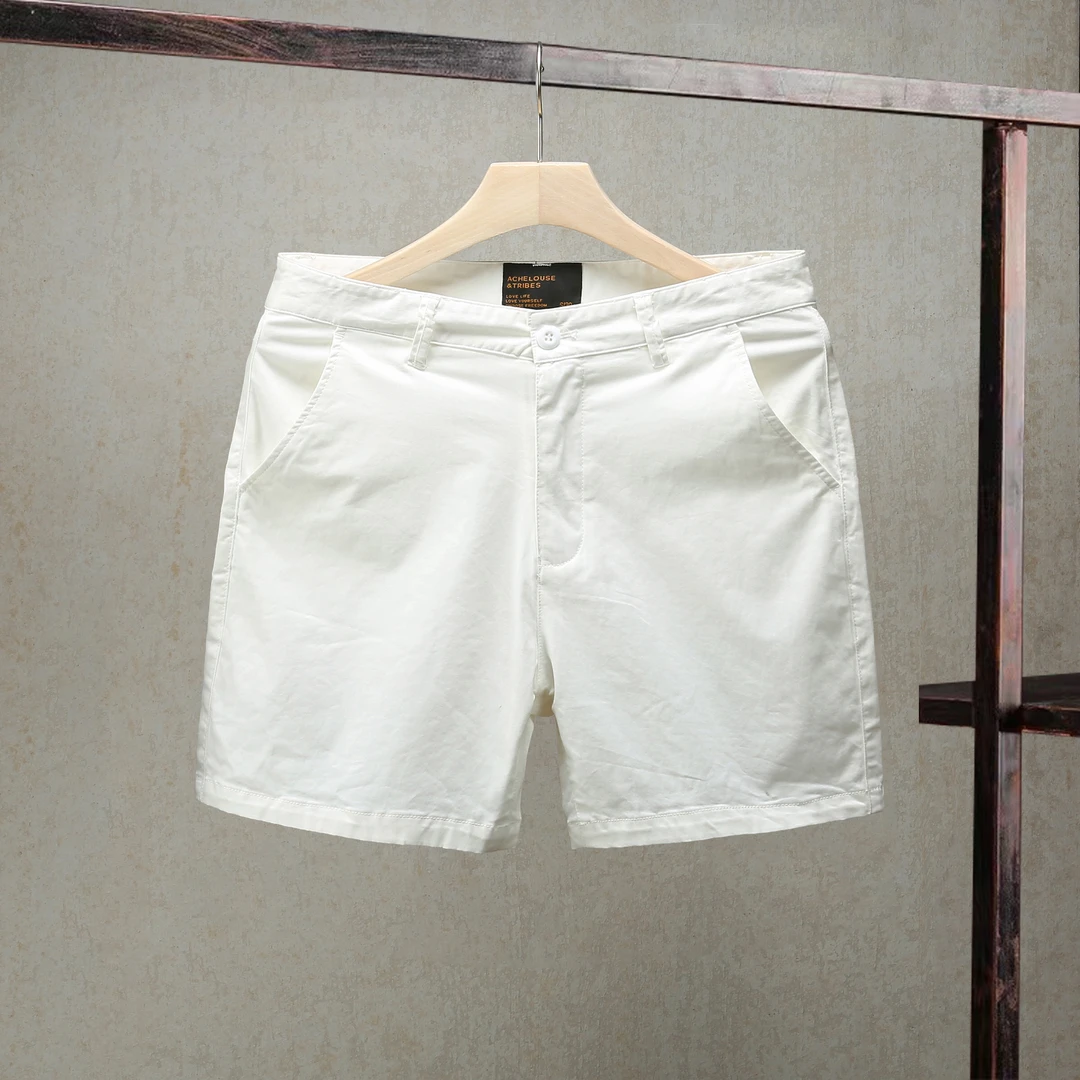 美式休闲纯棉弹力三分裤男夏季薄款修身直筒沙滩裤工装四分短裤男