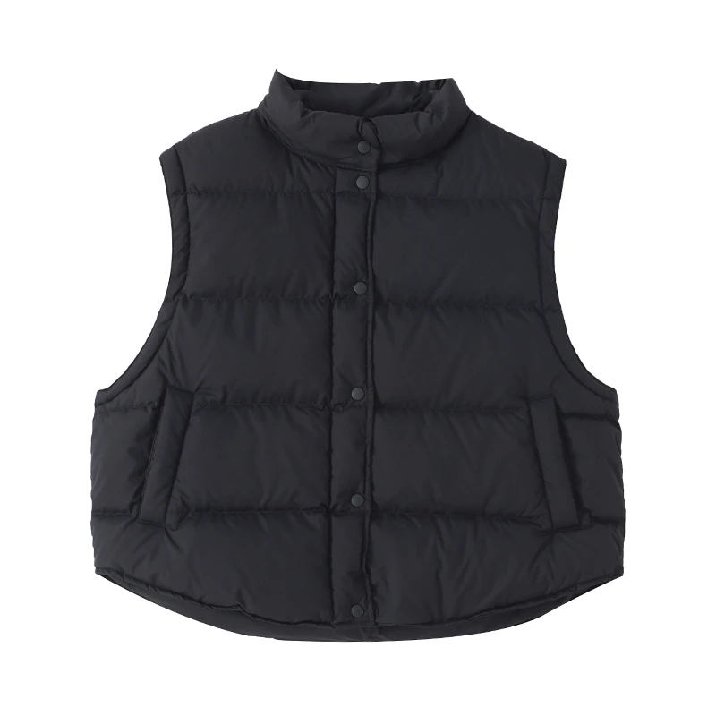 新款简约百搭立领防风短款白鸭绒 羽绒休闲冬季无袖外穿马甲10528