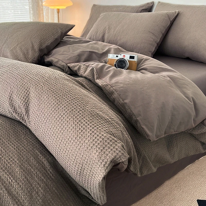 水星新家纺A类棉质华夫纯棉床上四件套100全棉轻奢高端简约床单