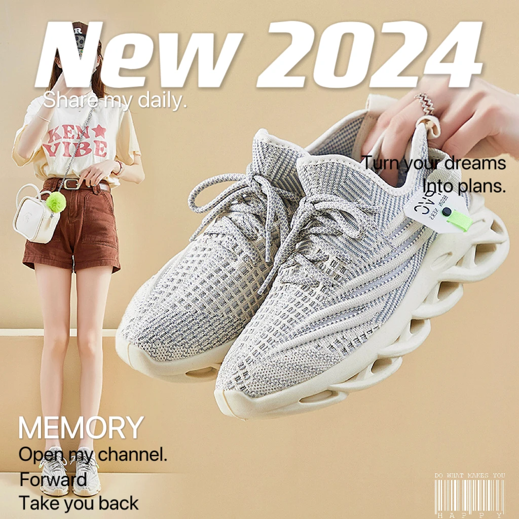 【外贸原单】日系夏季飞织鞋情侣款 运动鞋透气增高气垫减震跑步鞋