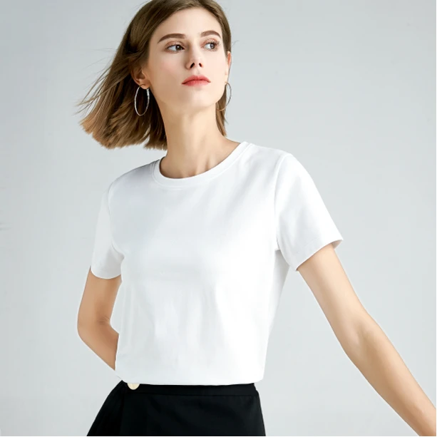 亲肤高定·双面80支丝光棉短袖T恤女夏季V领圆领修身