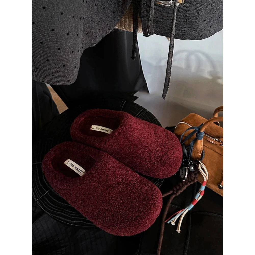 铃芽~包头毛毛半拖鞋女外穿秋冬季保暖新款一脚蹬厚嘟嘟棉拖鞋