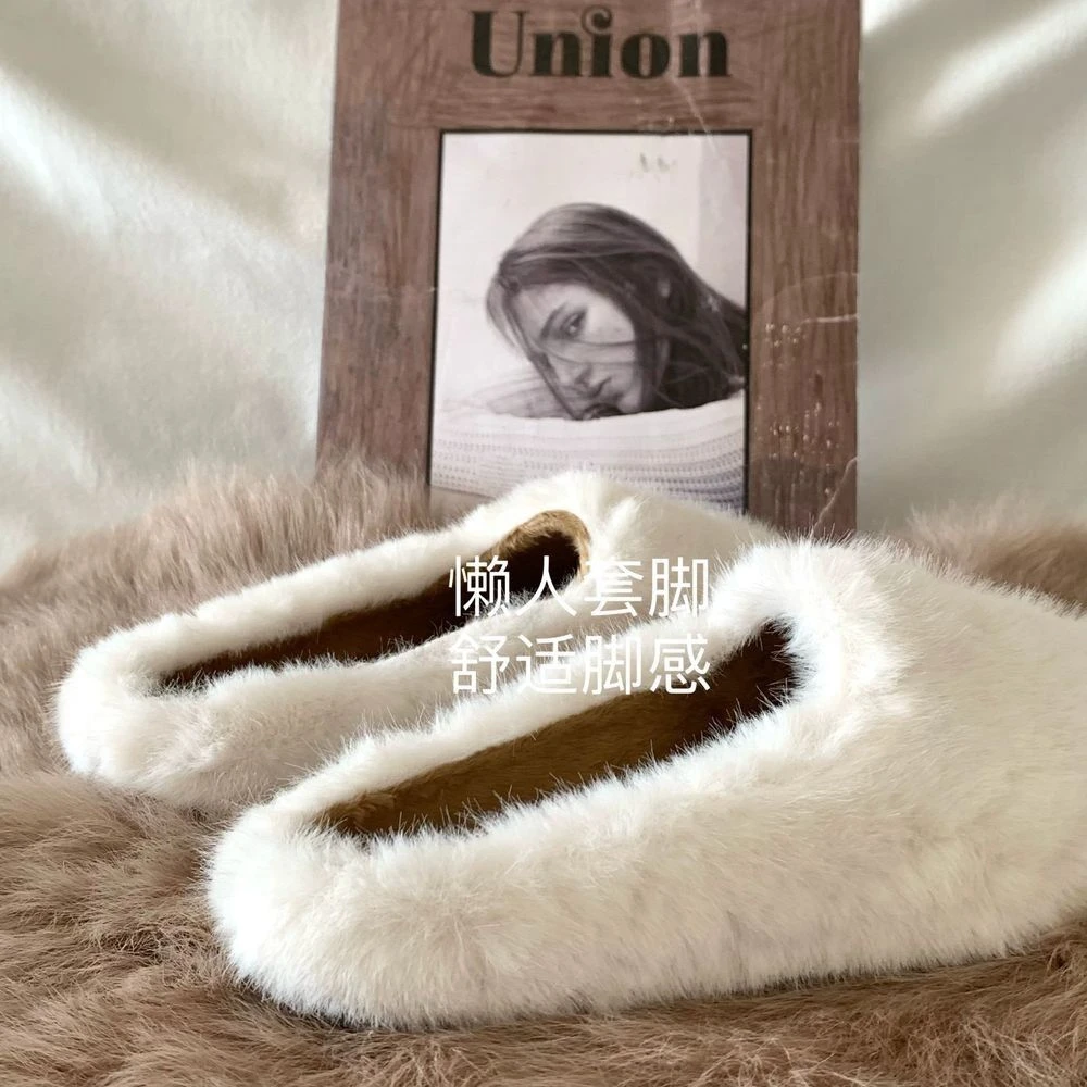 暖暖温柔奶白~INS仙女风毛毛鞋女保暖秋冬季新款网红外穿毛毛拖鞋