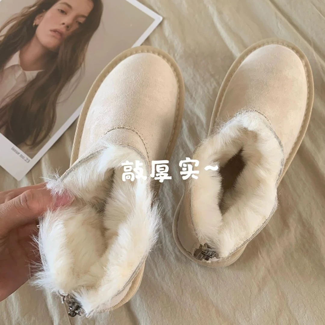 暖暖敲舒服~韩国INS加厚毛毛雪地靴女百搭冬新款加绒防滑保暖棉鞋