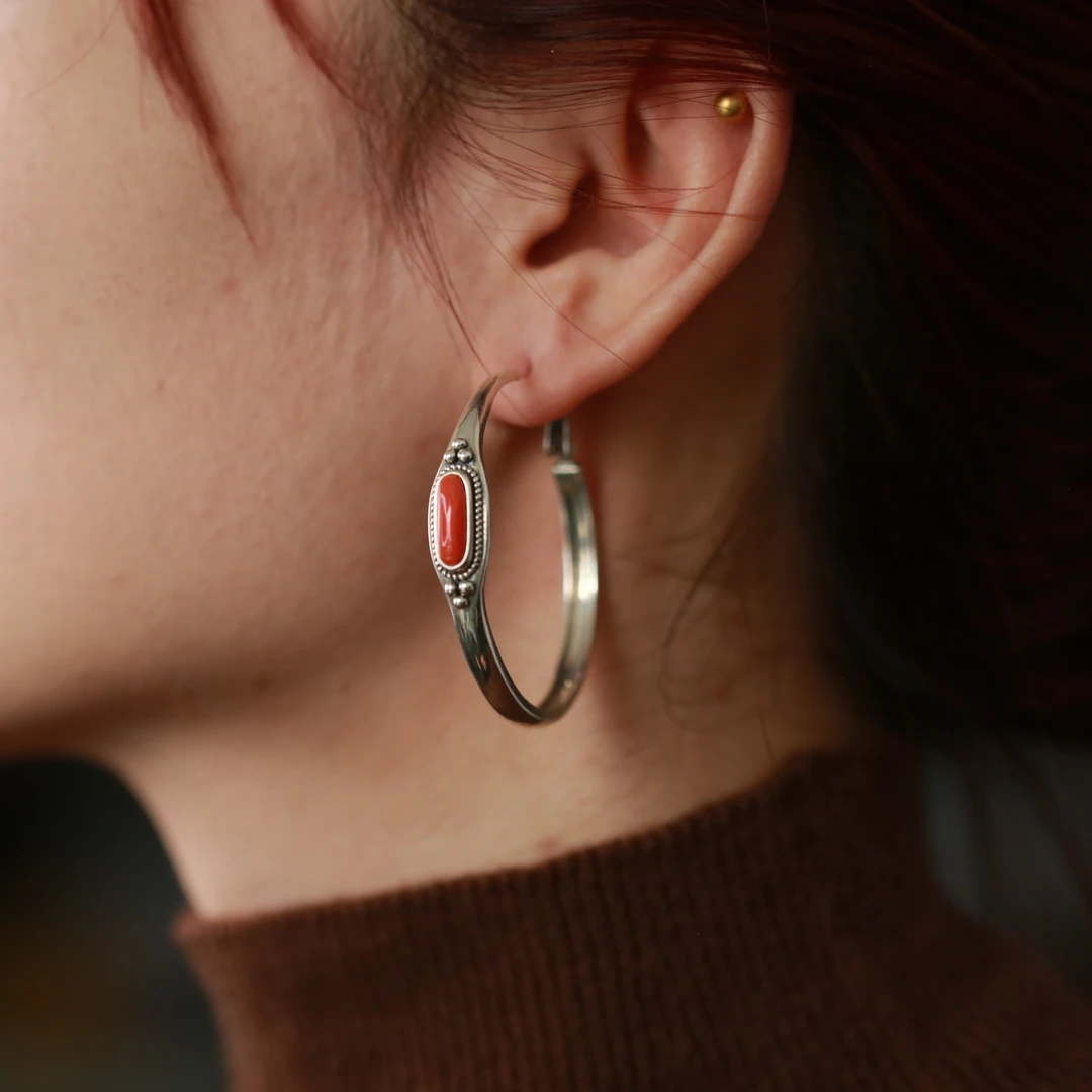 925银耳饰 手工镶嵌简约莎莎耳环轻奢