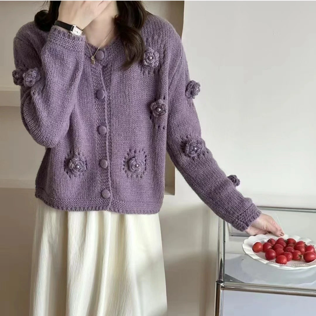 【友囍studio】秋季新款毛衣外套气质优雅温柔柔软纯色韩版针织外套