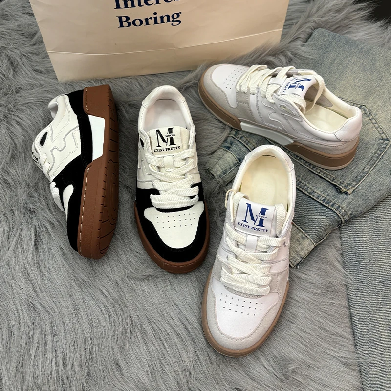 【HG】厚底小白鞋女2024新款秋冬低帮真皮休闲百搭学生增高阿甘鞋