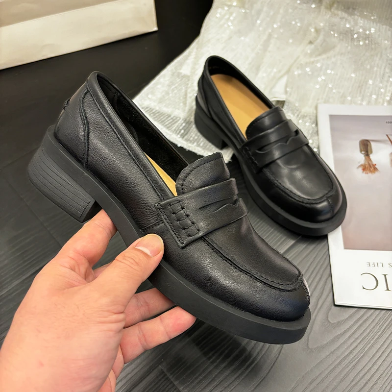 【蕾恋】真皮乐福鞋女头层牛皮2024休闲百搭低跟英伦风单鞋女小皮鞋