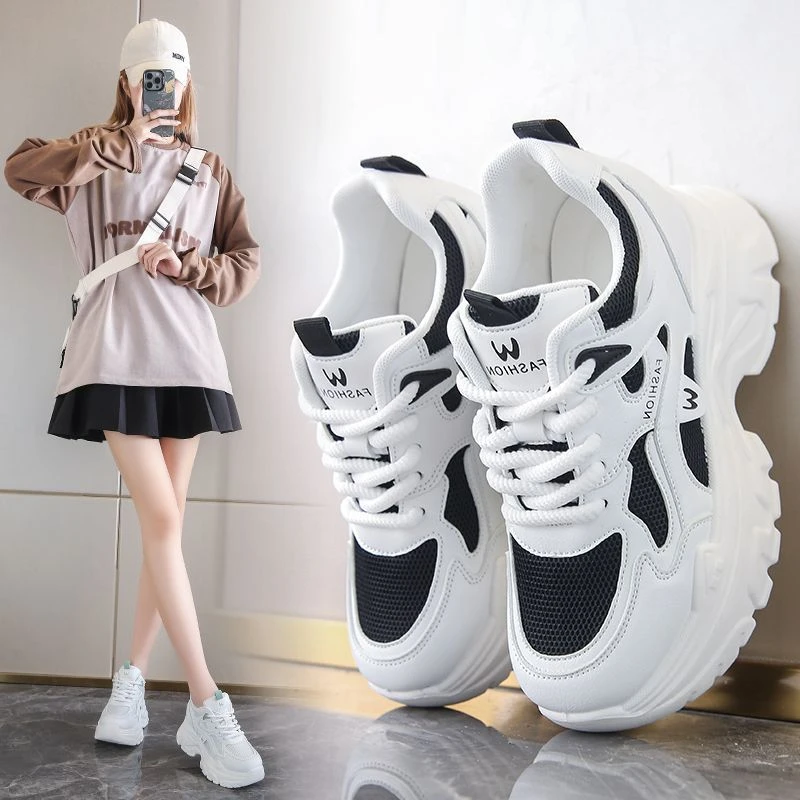 老爹鞋爆款小个子8cm内增高女鞋轻便软底透气网面百搭休闲运动鞋