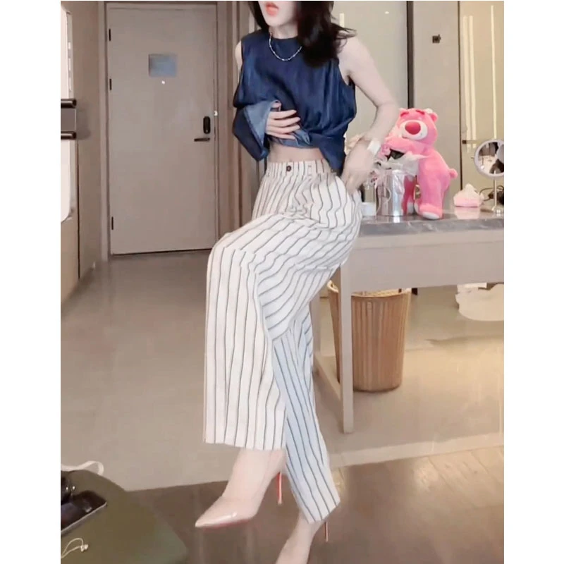 2024夏季新款女装网红时尚潮流韩版小众背心上衣百搭阔腿裤子套装