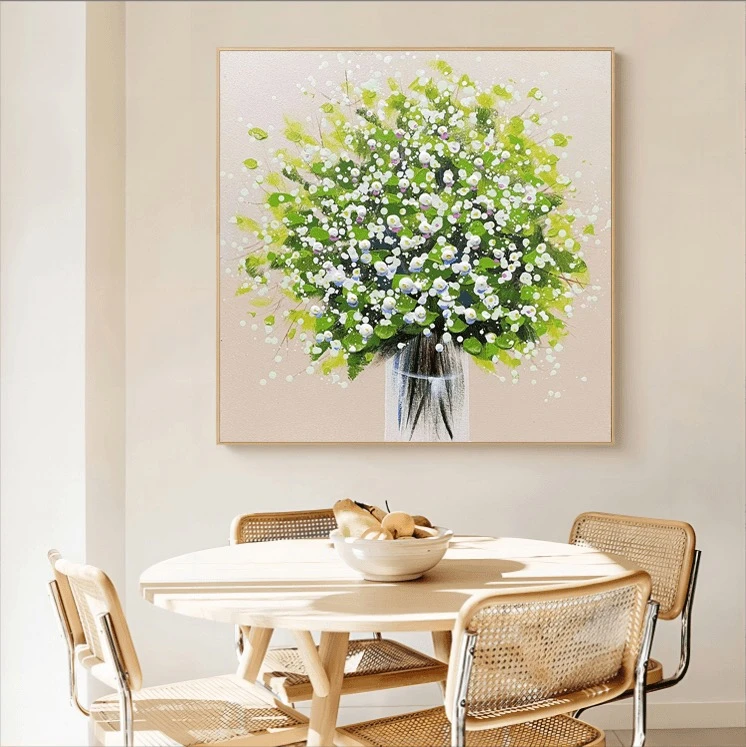 339 茉莉花小清新简美高级感装饰画手工油画餐厅画80*80