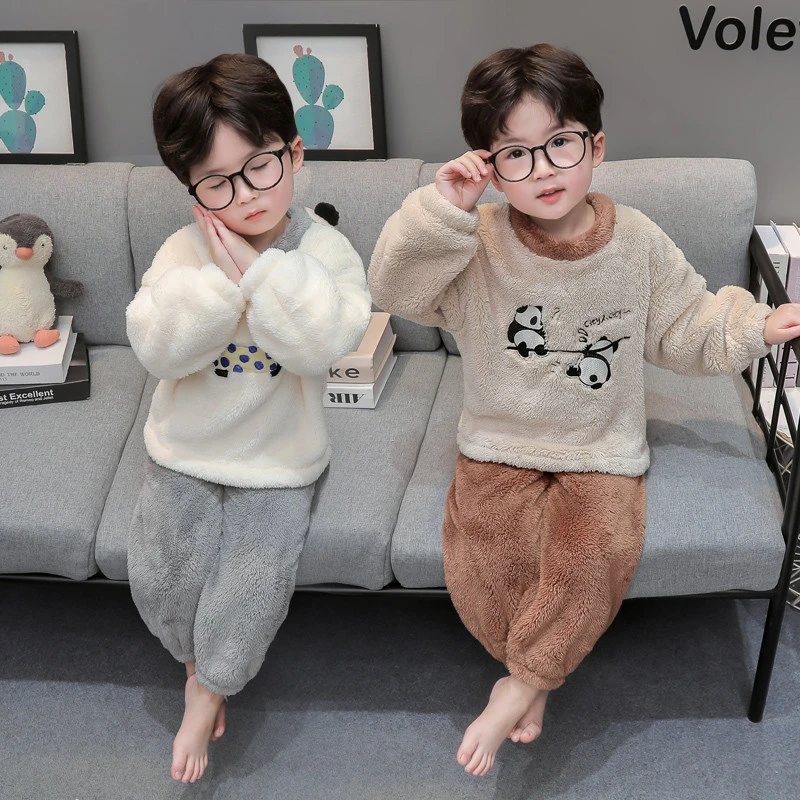 男童加绒珊瑚绒睡衣秋冬款2024新款法兰绒男孩宝宝儿童冬季家居服