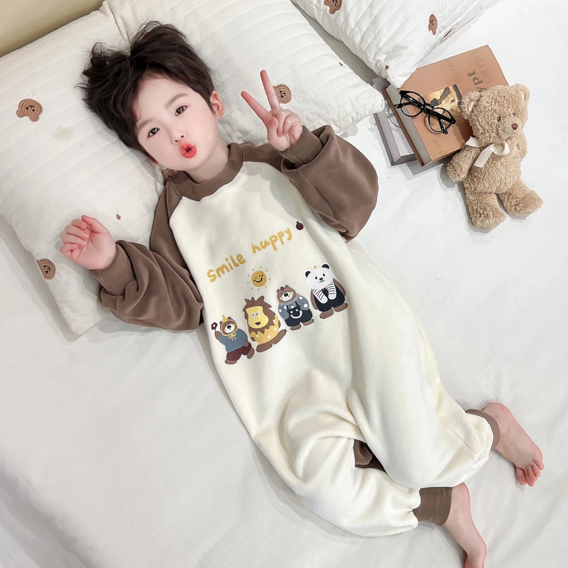 儿童法兰绒宝宝冬季睡衣奥粒绒男童男孩加绒家居服婴儿防踢被睡袋
