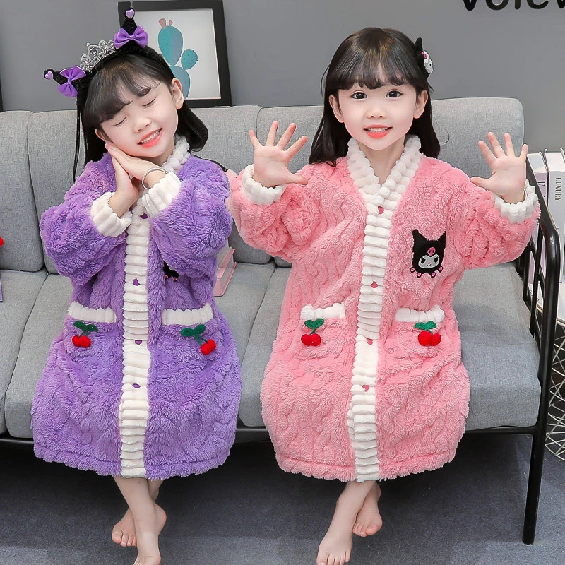 女童睡袍秋冬加厚保暖女孩宝宝浴袍冬款可爱家居袍儿童珊瑚绒睡衣