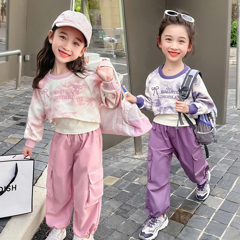 女童秋装2024新款套装洋气时髦儿童装秋季卫衣工装宝宝早秋三件套