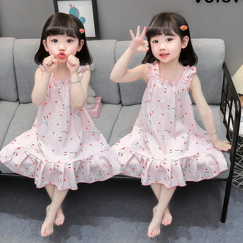 儿童睡衣女孩纯棉纱布女童夏季薄款公主风吊带睡裙宝宝空调家居服