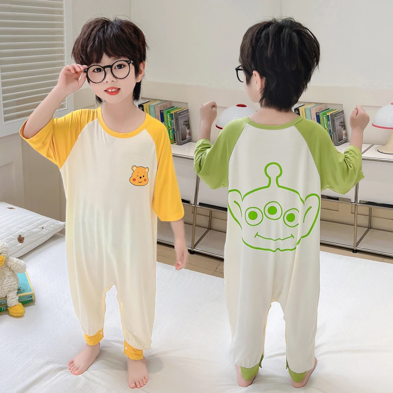男童连体睡衣夏季莫代尔薄款宝宝连体衣夏款儿童防着凉空调家居服