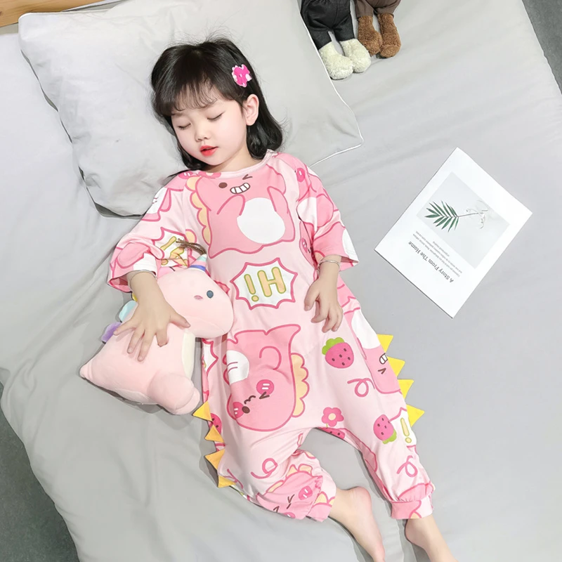 女童连体睡衣夏季薄款婴幼儿睡袋莫代尔儿童连体衣夏款空调家居服